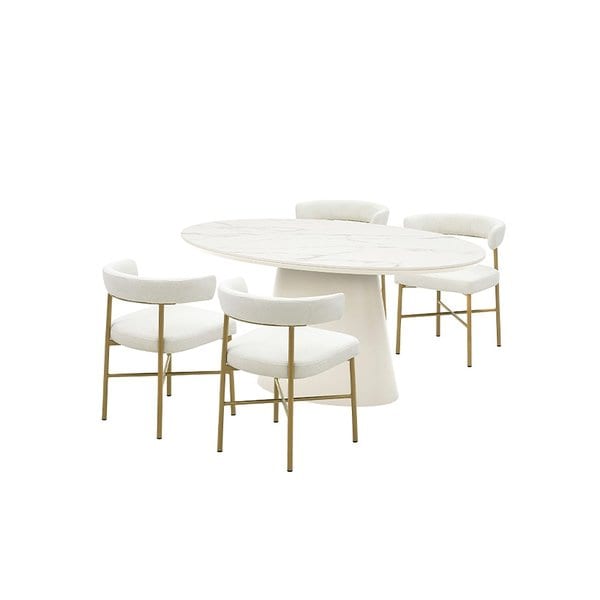 보테 세라믹 타원형식탁 4인세트 160cm 화이트_올비아체어4EA