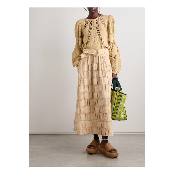 팜리오 벨트 크로셰 트리밍 코튼 맥시 스커트 베이지 1647597340038528