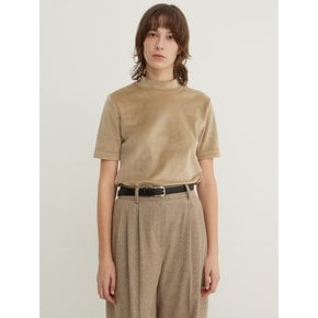 Velvet Mock Neck T Shirts_BEIGE