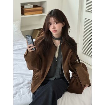 바시카 라운드 카라 스웨이드 봄버 자켓_brown