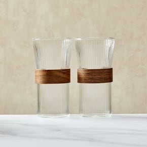 소울카페 우드홀더 플리츠 내열 유리잔 500ml 2P
