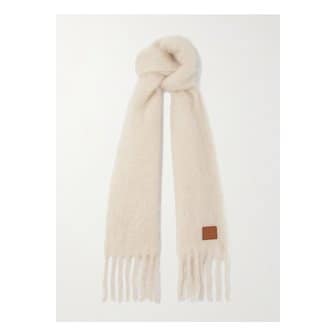 로에베 프린지 아플리케 가죽 트리밍 브러시드 모헤어 혼방 스카프 1647597357406360