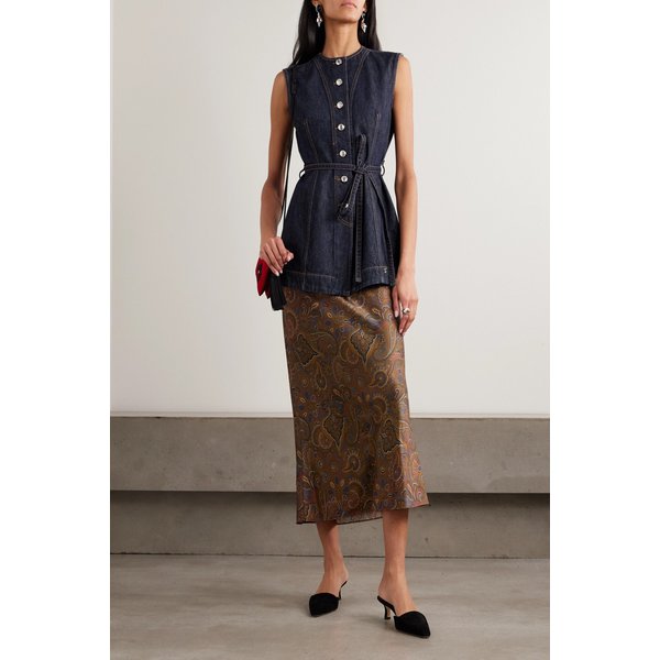 베로니카비어드 클로버 페이즐리 실크 블렌드 새틴 미디 스커트 46376663162975434