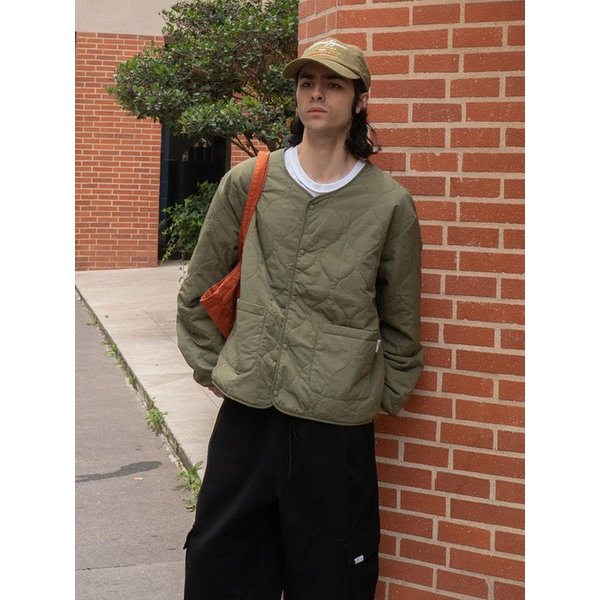 Pocket Snapbutton Quilting Jumper CSOj-105 (khaki) [Unisex]