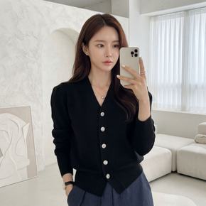/ 보석단추 브이넥 어깨 퍼프 가디건 여성스러운 데일리 카디건 코디 출근룩