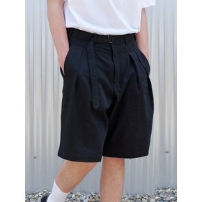 Belted wide linen shorts (navy)