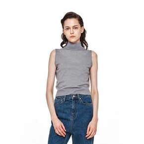 TURTLE NECK SLEEVELESS KNIT TOP (GRAY)