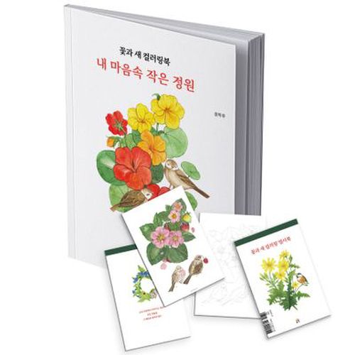 꽃과 새 컬러링북 엽서 도안 세트