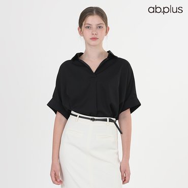 ab.f.z [ab.plus/신상] 오픈 카라 핀턱 반팔 블라우스 (LSZ5MB31A)