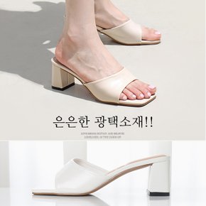 샤모즈 소프트 글로시 각코 원탑 뮬 슬리퍼(6cm)