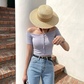 / 라일락 오프숄더 크롭 티셔츠 슬림핏 반팔티