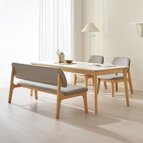 레일리 1900 연그레이 포세린 통 세라믹 낮은 6인 식탁 세트 (식탁+의자2+벤치1)