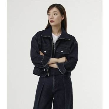 플라스틱아일랜드 시보리배색 카라 데님 자켓 (PR1DJ282)