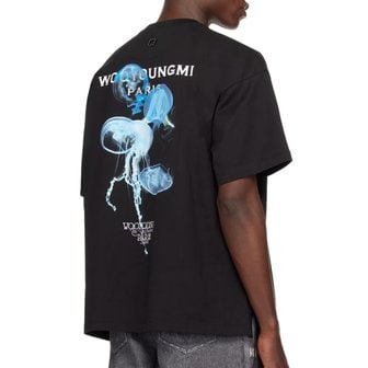 우영미 블랙 야광 젤리피쉬 백로고 티셔츠