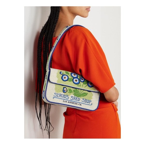 스타우드 토미 비즈 장식 자수 새틴 숄더 백 크림 1647597357747025