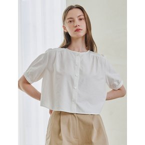 Round Neck Shirring Blouse - White