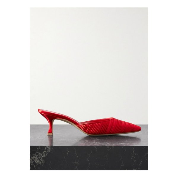 캐롤린 플리츠 가죽 트리밍 새틴 뮬 50mm 레드 1647597347823078
