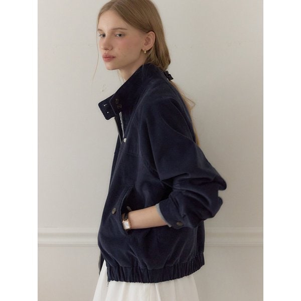 Corduroy Button Point Blouson Jacket - Navy