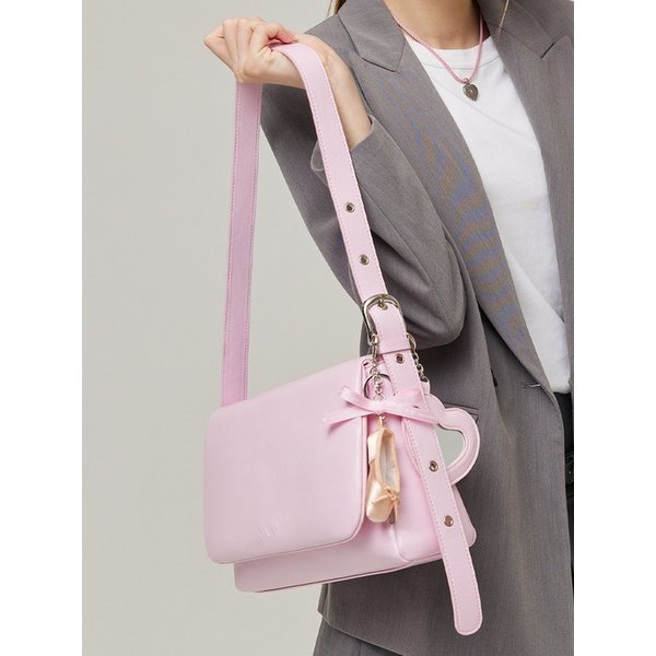 [리퍼브] 하트 미러 패딩 숄더 크로스 백 _ 핑크