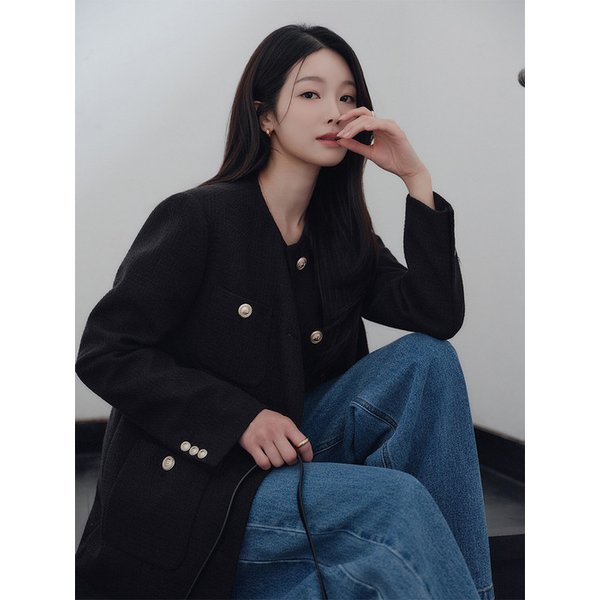 세레나 울 트위드 하프 자켓_블랙 / SERENA WOOL TWEED HALF JACKET_BLACK