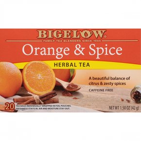 Bigelow Tea비글로우  Tea  비글로우  허브티  오렌지  앤  스파이스  티백  20개