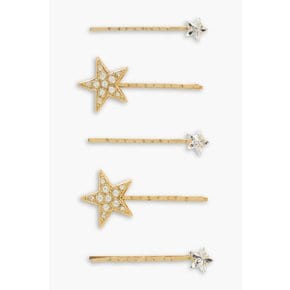 Juno set of five gold-tone crystal hair slides 메탈릭 1647597346270265