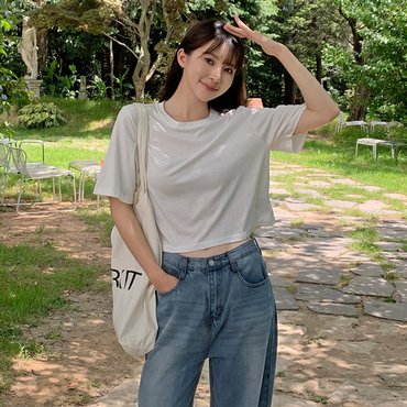핫핑 팔뚝커버6부 코튼 반크롭 반팔 티셔츠 H_TS9596