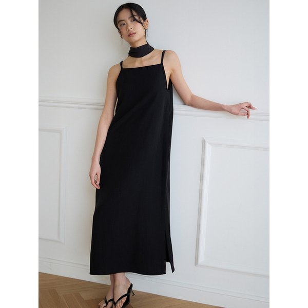 라인 버튼업 원피스 [블랙]