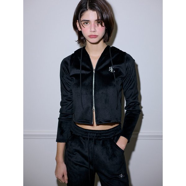 Velvet Two-way Hood Zipup [Black]