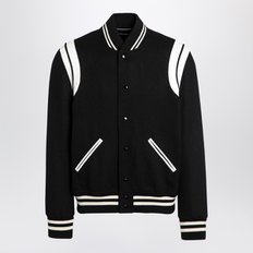 [해외배송] 생로랑 블랙 앤 화이트 스트라이프 울 봄버 재킷 354718Y180W 1070