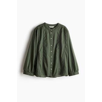 H&M 래더 레이스 디테일 블라우스 다크 카키 그린 1241795002