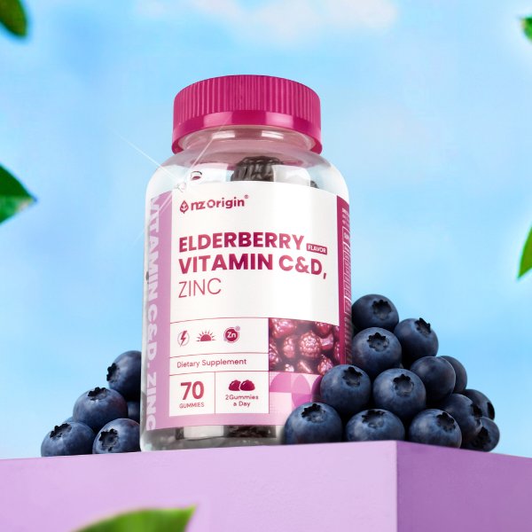 [공식][1+1]  엘더베리 플레이버 비타민 C&D, 아연 70구미 (총 70일분)