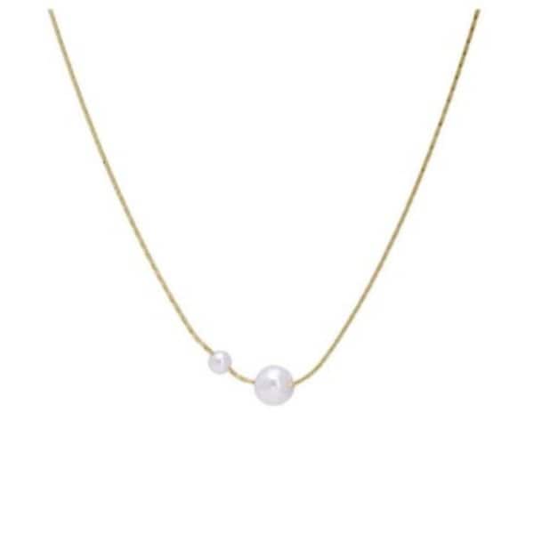 [옷자락] 여성 일상 미니멀 진주 장식 금속 체인 목걸이