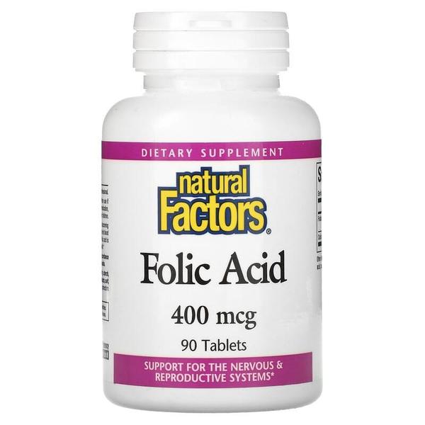 [해외직구] 네츄럴팩터스 엽산 폴릭엑시드 400mcg 90정 Natural Factors Folic Acid 400 mcg 90 Tablets