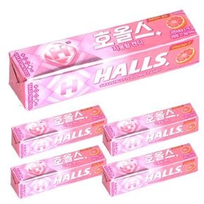 HALLS 호올스 스틱 멘톨 사탕 졸음방지 캔디 자몽 5개