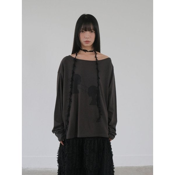Twin One-Shoulder T-Shirt_CHARCOAL