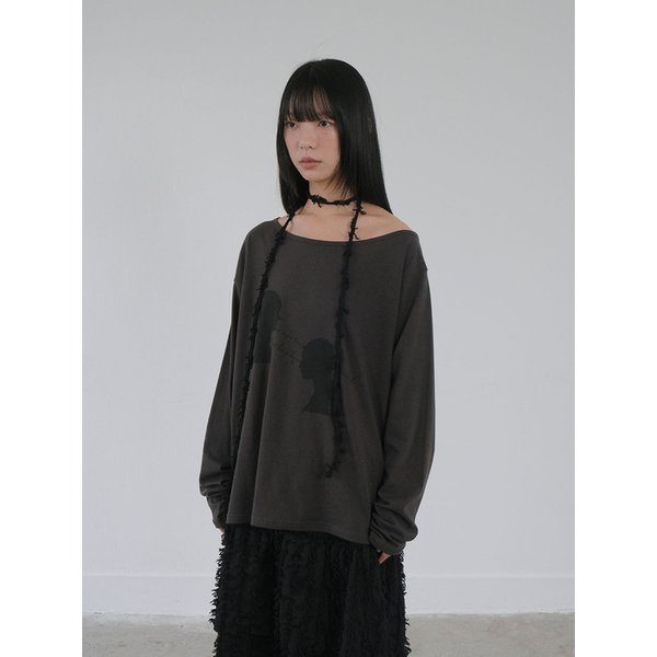 Twin One-Shoulder T-Shirt_CHARCOAL