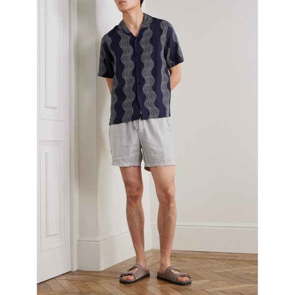 스트레이트 레그 가먼트 다이드 리넨 드로우스트링 쇼츠 46376663163042187