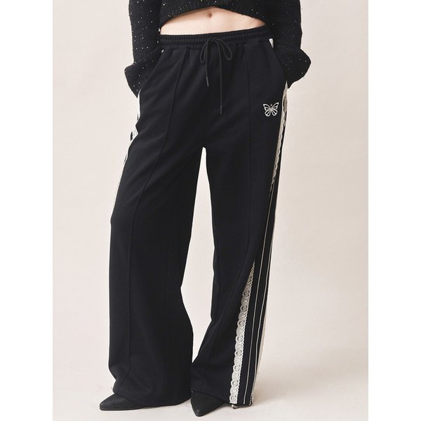 BUTTERFLY LACE SWEAT PANTS_BLACK