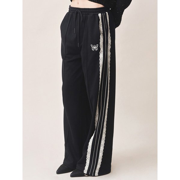 BUTTERFLY LACE SWEAT PANTS_BLACK