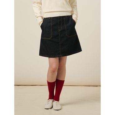 빈폴레이디스 25SS 아웃포켓 A라인 데님 스커트 - 네이비 BF5327C01R
