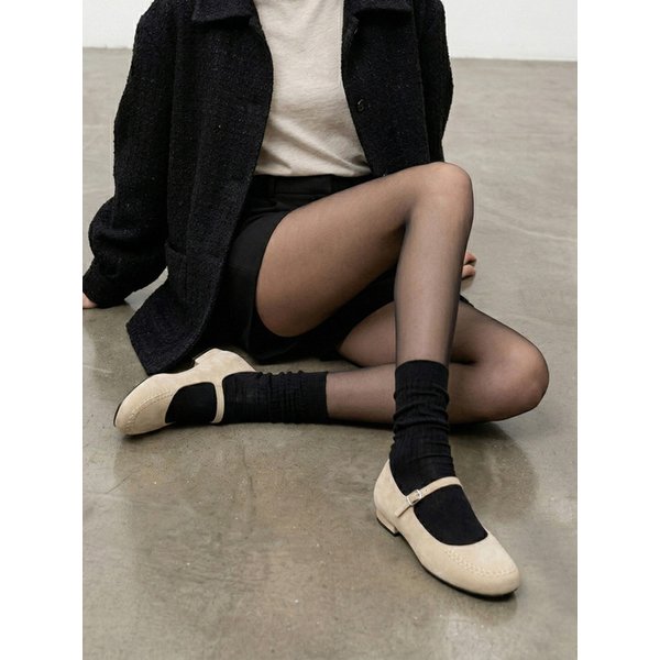 스티치 스웨이드 메리제인 플랫 슈즈 LC705_2cm