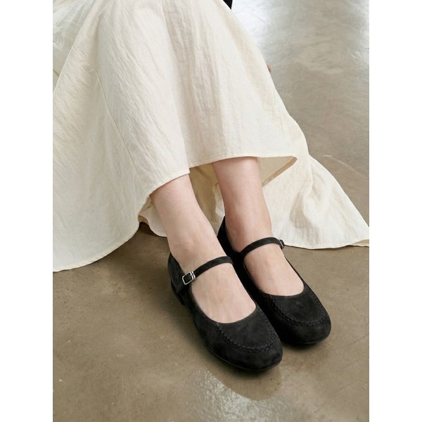 스티치 스웨이드 메리제인 플랫 슈즈 LC705_2cm