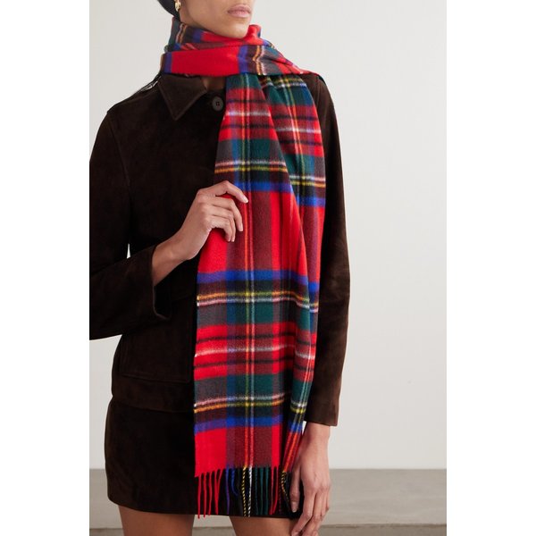 존스톤스 오브 엘긴 프린지 체크 캐시미어 스카프 46376663162952794