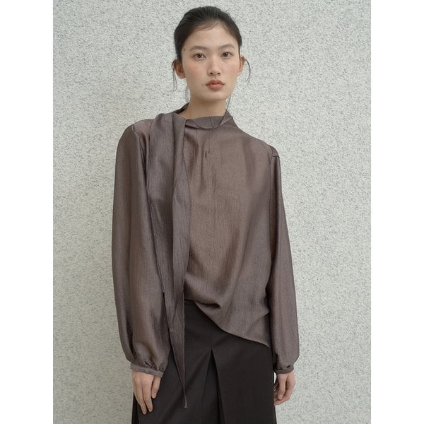 Scarf Blouse - [Brown]
