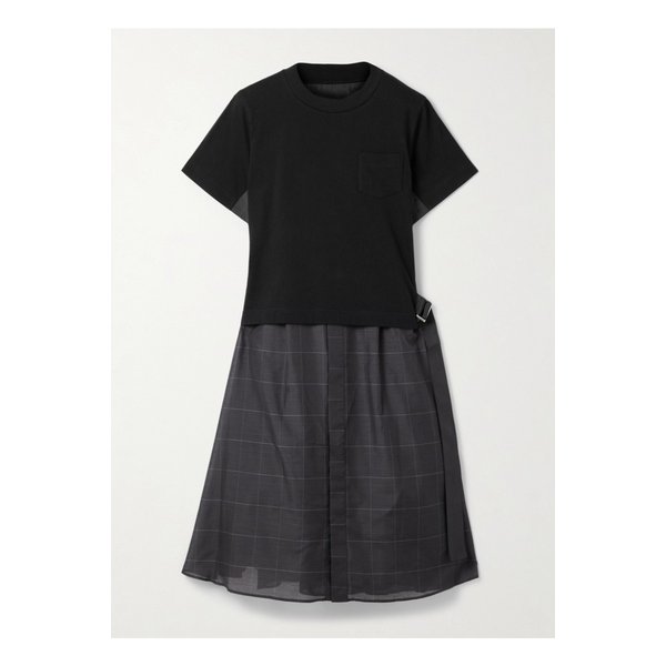 벨트 코튼 저지 체크 보일 미디 드레스 블랙 46376663162869289