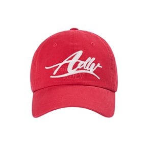 SCRIPT LOGO CHAIN EMBROIDERY WASHING BALL CAP RED-SC체인워싱 볼캡