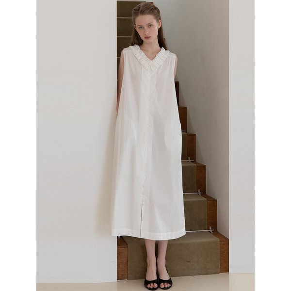 Sleeveless frill dress _ White
