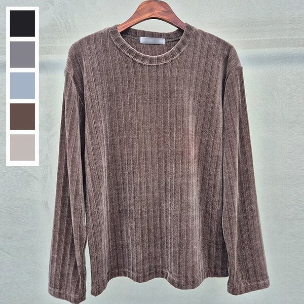 남자 벨루아 골지 라운드 벨벳 긴팔 니트티 5C-KN-Q109-모카