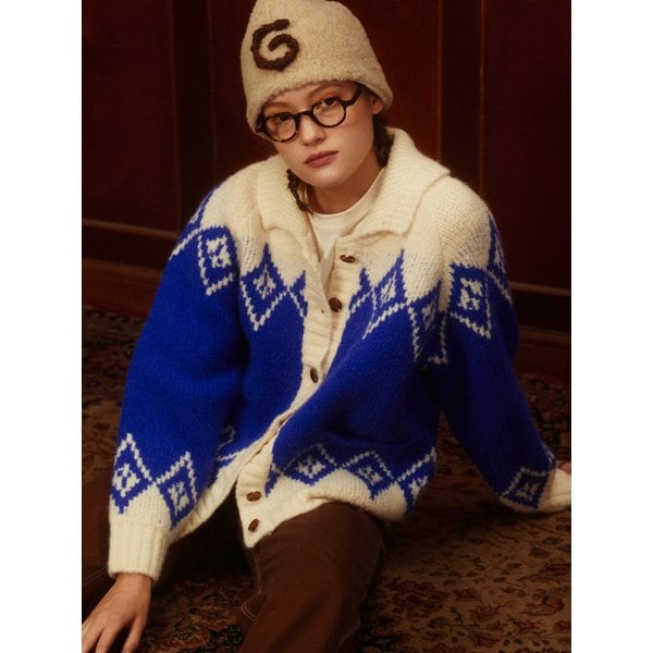 Alpaca Dia Jacquard Cardigan (Cobalt)